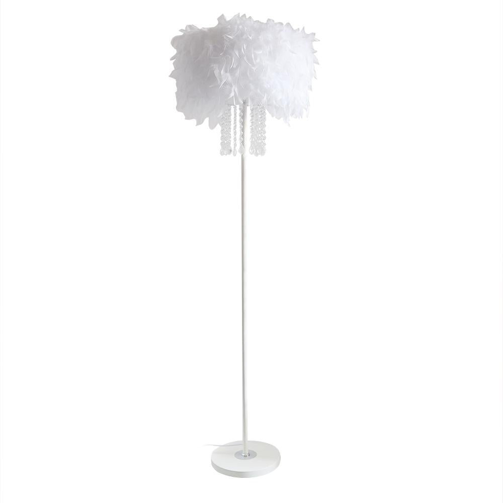 Modern Floor Lamp with Feather Shade Standing Lamp for Living Room in White