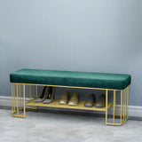 Modern Gray Storage Bench Entryway Bench Velvet Upholstered with Golden Frame & Shelves