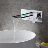 Koko Contemporary LED Wall-Mounted Polished Chrome Brass Waterfall Bathroom Sink Faucet