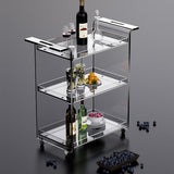 Modern Acrylic Rolling Serving Bar Cart 3-Tier Trolley End Table with Handles