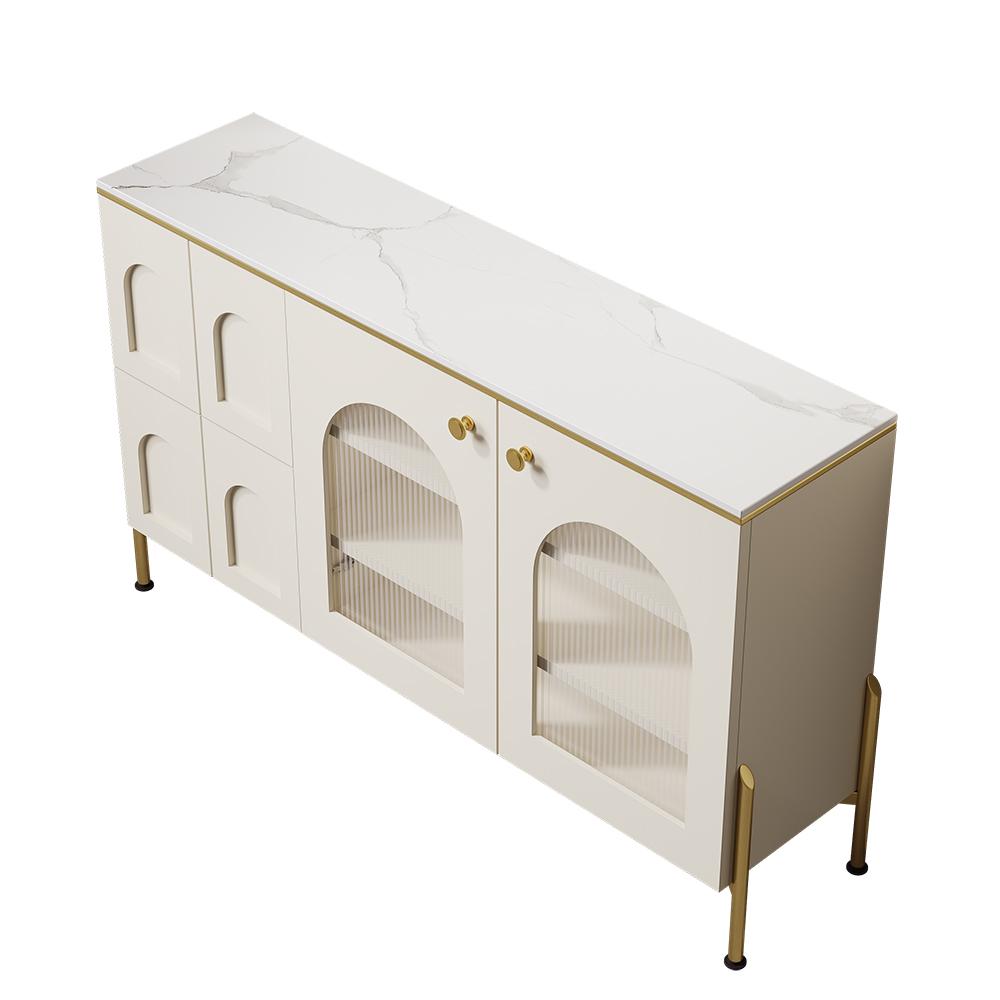 47" Modern White Arch Sideboard Buffet with 2 Doors & Drawers Carved Credenza