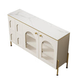 47" Modern White Arch Sideboard Buffet with 2 Doors & Drawers Carved Credenza