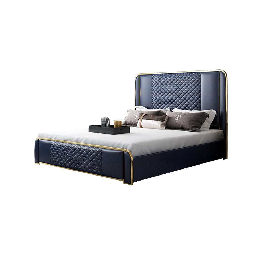 Cal King Platform Bed Gray Faux Leather Bed with Wood Slats Support