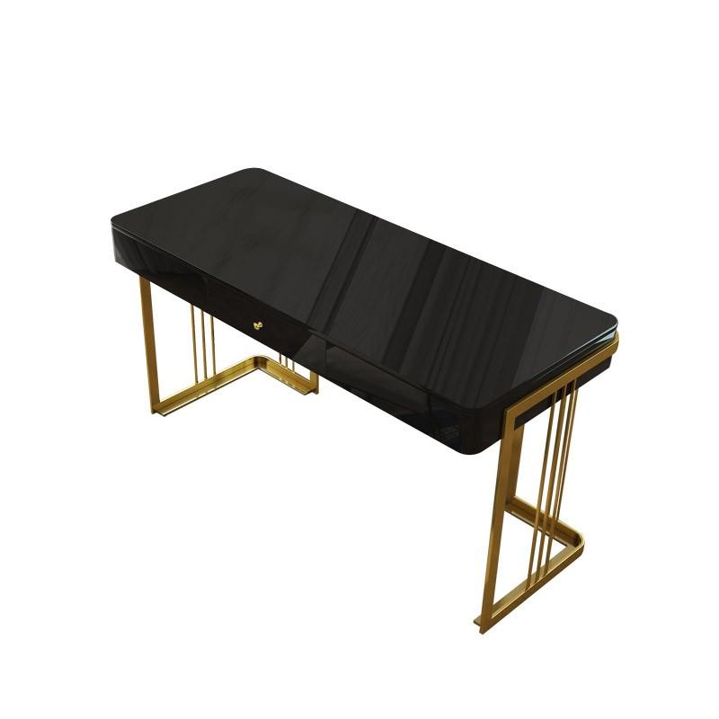47" Glossy White Wooden Writing Desk Modern Desk Computer Desk with Drawers in Gold Base