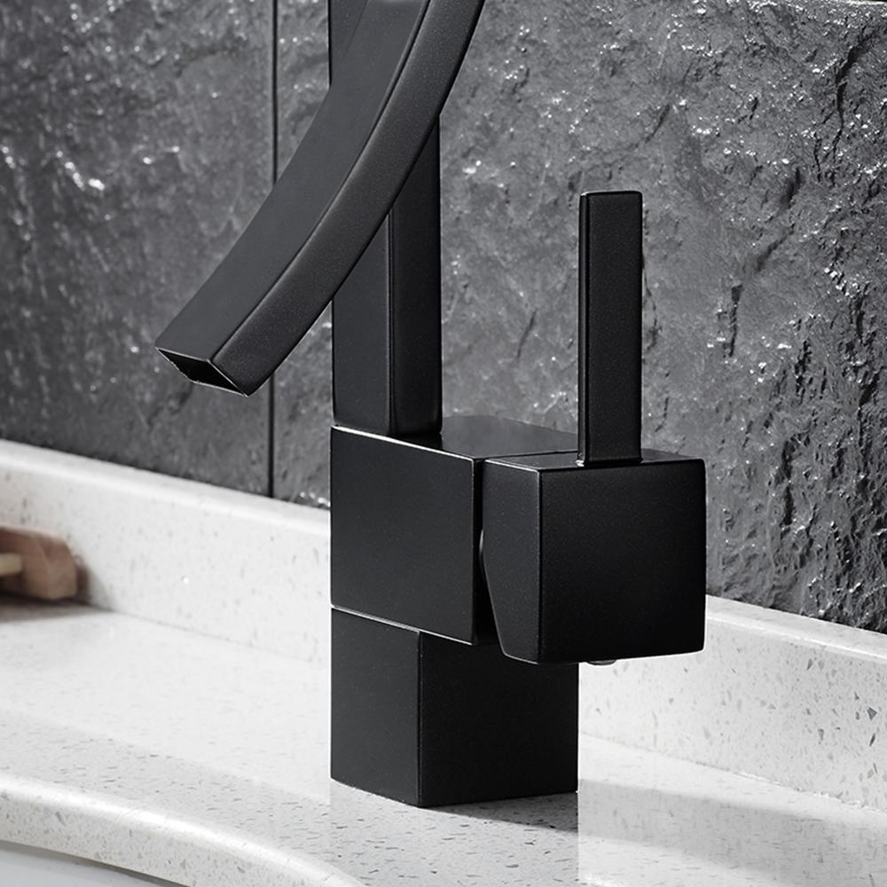 Single Handle Single Hole Bathroom Sink Faucet with Waterfall Spout in Chrome Brass