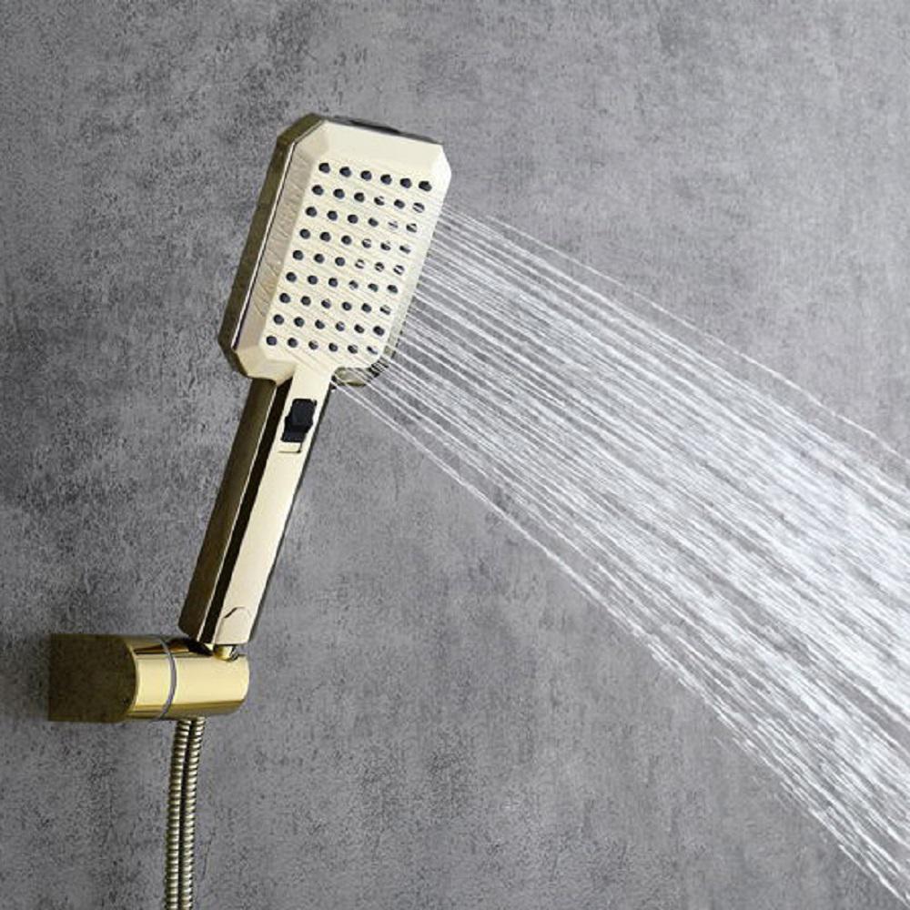 Gold Exposed Shower Faucet Rainfall Shower System with Hand Shower & Tub Spout