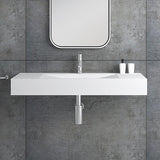 Glossy White Wall-Mount Floating Sink Solid Surface Stone Resin Bathroom V-Shaped Sink