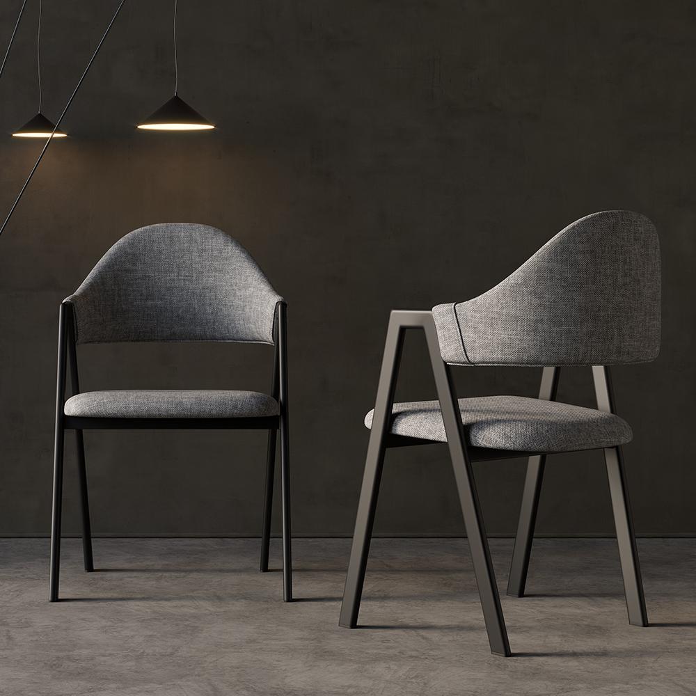 Gray Linen Upholstered Dining Chair Side Chair (Set of 2)