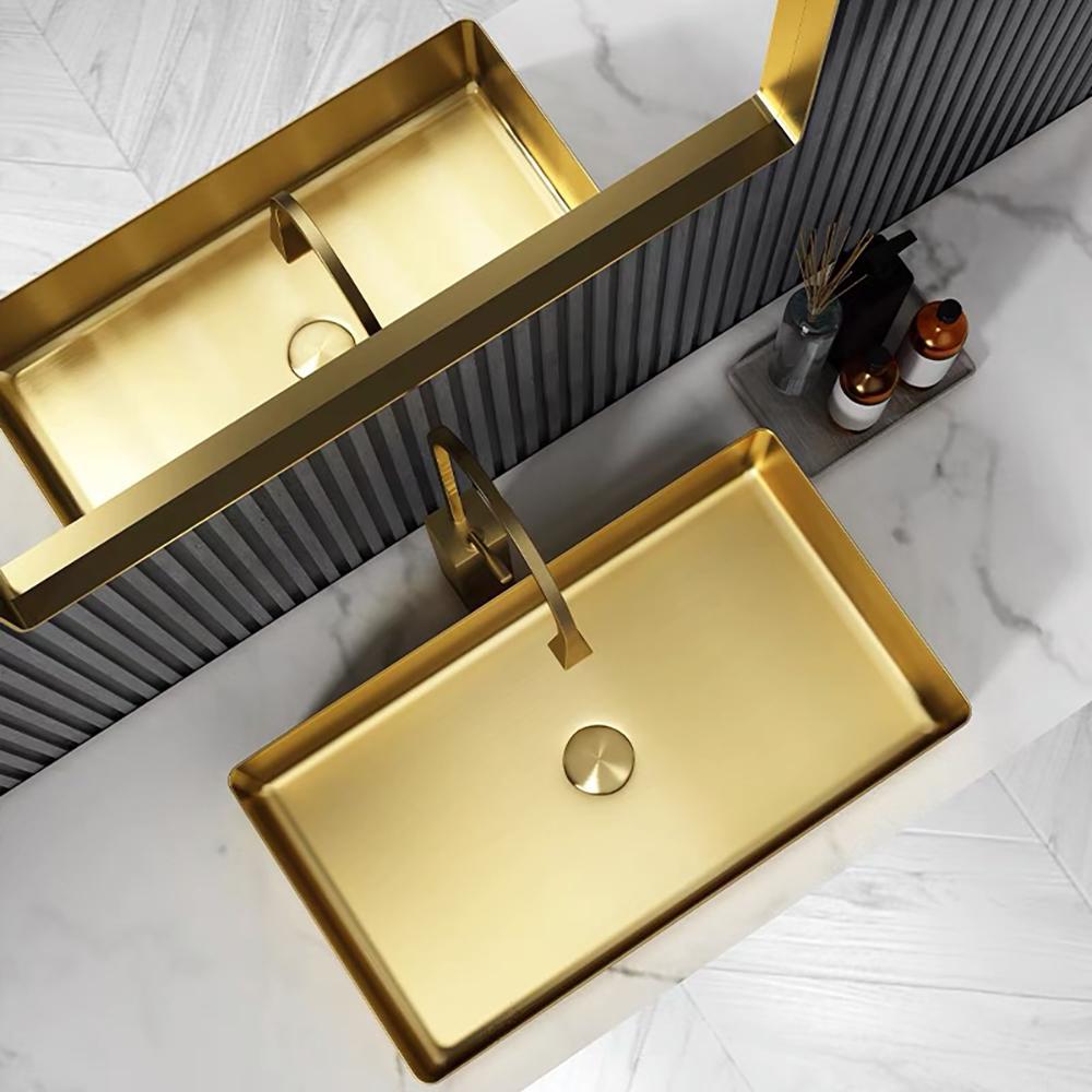 Contemporary Gold Rectangular Stainless Steel Vessel Sink Luxury Wash Sink