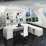 L-shaped Modern Executive Desk with Ample Storages Right Hand in White