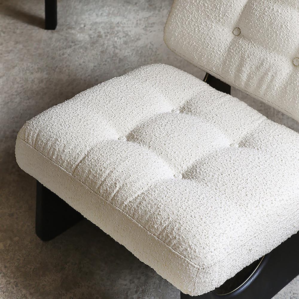 Modern Boucle Lounge Chair White & Black Accent Chair Ash Wood Upholstery