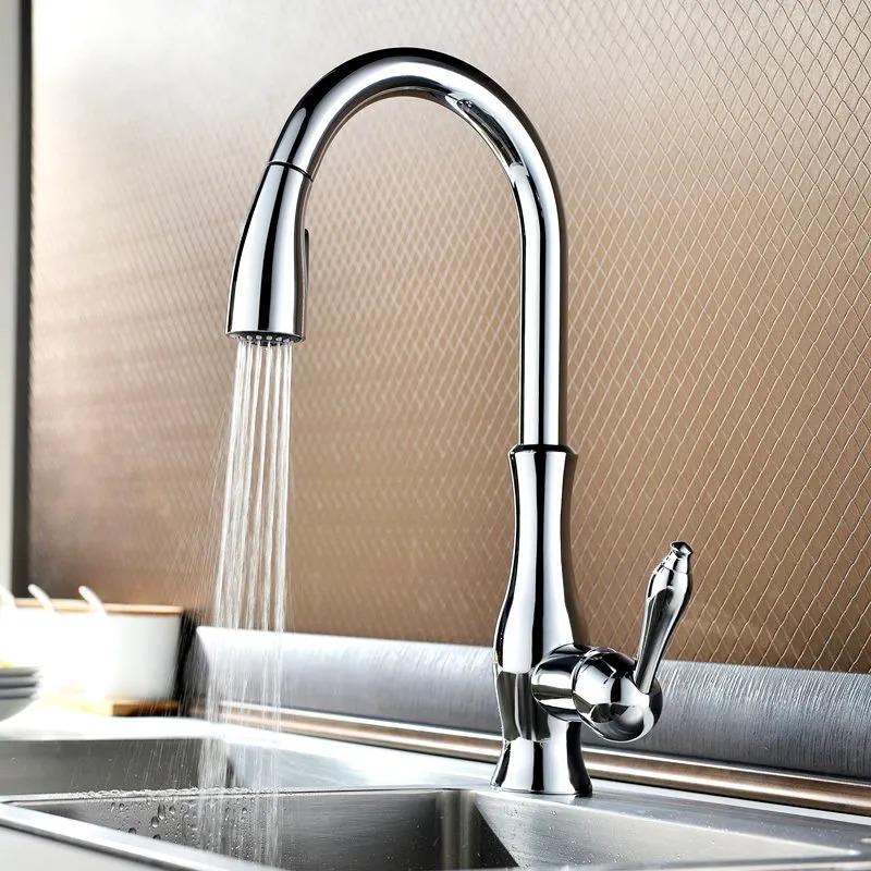 Tracier Gooseneck Single Handle Kitchen Faucet with Pull Out Spray