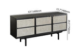 63" Modern Black Cane Sideboard Buffet Cabinet with 3 Rattan Door Pine Wood