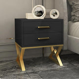 Nordic White Nightstand 2-Drawer Bedside Table Gold Finish