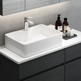 31" Black & White Floating Bathroom Vanity Marble Top Ceramic Vessel Sink