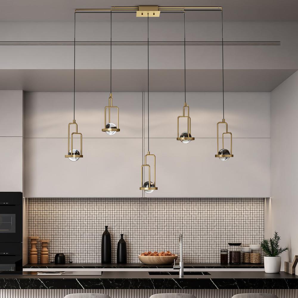 5-Light Kitchen Island light Crystal Linear Pendant Light in Gold