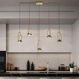 5-Light Kitchen Island light Crystal Linear Pendant Light in Gold