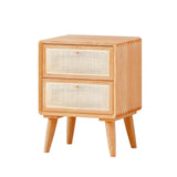 Nordic Natural Rattan Nightstand Solid Wood Bedside Table with 2 Drawers