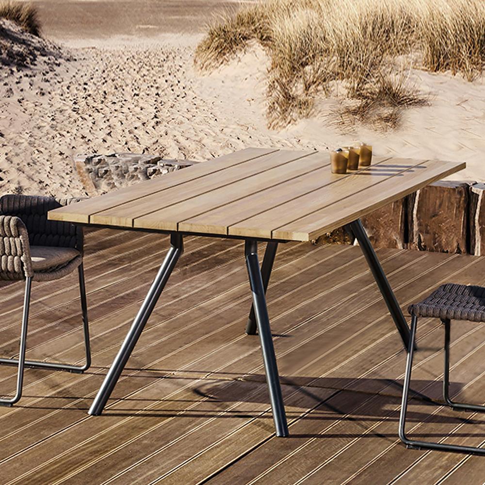 6 Person Mid Century Modern Outdoor Rectangle Teak Wood Patio Dining Table Natural Black