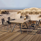 6 Person Mid Century Modern Outdoor Rectangle Teak Wood Patio Dining Table Natural Black