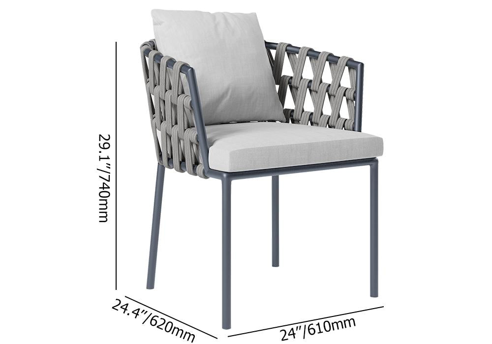 7Pcs Mid Century Modern Aluminum Outdoor Dining Set for 6 with Wood Table Natural & Gray
