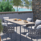 7Pcs Mid Century Modern Aluminum Outdoor Dining Set for 6 with Wood Table Natural & Gray