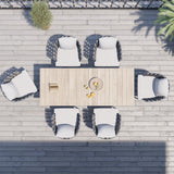 7Pcs Mid Century Modern Aluminum Outdoor Dining Set for 6 with Wood Table Natural & Gray