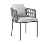 7Pcs Mid Century Modern Aluminum Outdoor Dining Set for 6 with Wood Table Natural & Gray