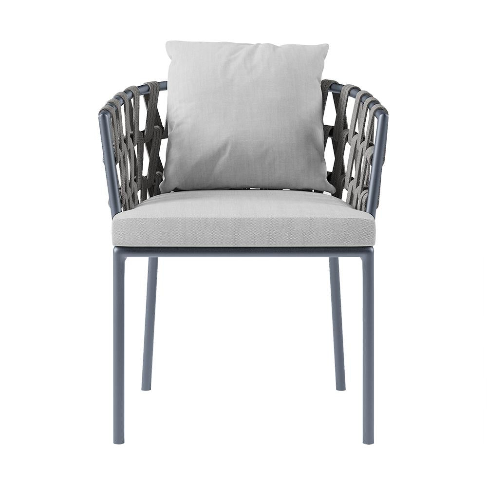 7Pcs Mid Century Modern Aluminum Outdoor Dining Set for 6 with Wood Table Natural & Gray