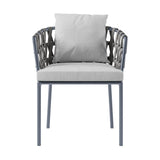 7Pcs Mid Century Modern Aluminum Outdoor Dining Set for 6 with Wood Table Natural & Gray