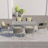 7 Pieces Modern Outdoor Dining Set Rectangle Marble Top Table Chair Gray