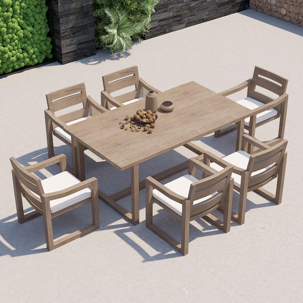7 Pieces Modern Outdoor Dining Set with Rectangle Teak Wood Table and Chair in Natural