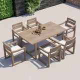7 Pieces Modern Outdoor Dining Set with Rectangle Teak Wood Table and Chair in Natural