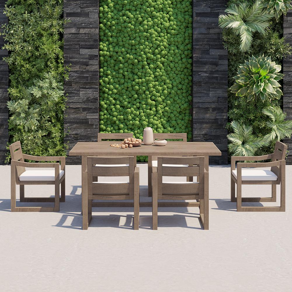 7 Pieces Modern Outdoor Dining Set with Rectangle Teak Wood Table and Chair in Natural