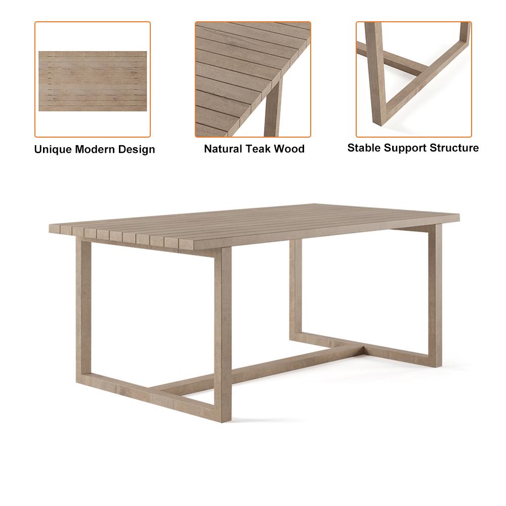 7 Pieces Modern Outdoor Dining Set with Rectangle Teak Wood Table and Chair in Natural