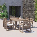 7 Pieces Modern Outdoor Dining Set with Rectangle Teak Wood Table and Chair in Natural