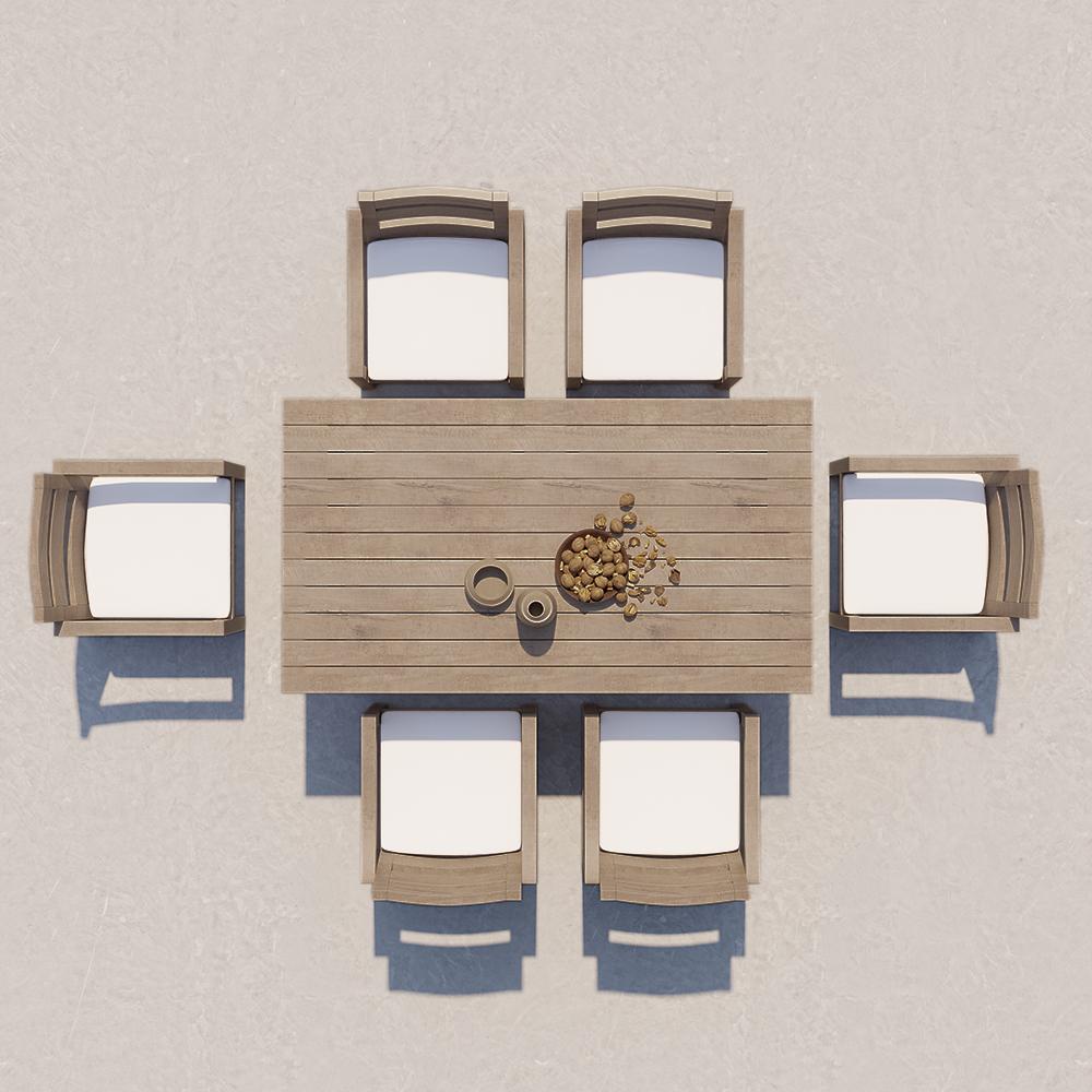 7 Pieces Modern Outdoor Dining Set with Rectangle Teak Wood Table and Chair in Natural