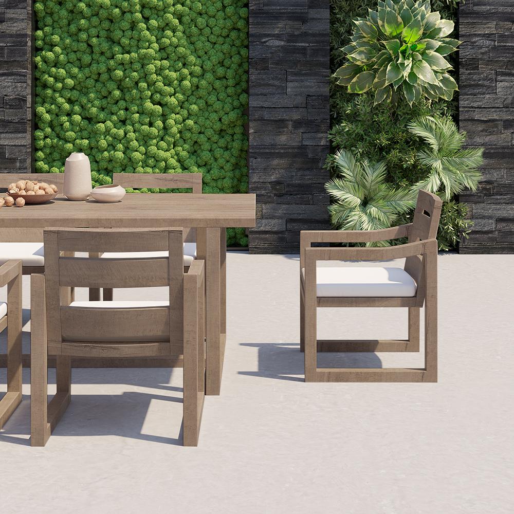 7 Pieces Modern Outdoor Dining Set with Rectangle Teak Wood Table and Chair in Natural