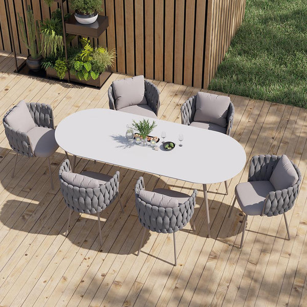 Oval outdoor best sale dining table set