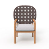3 Pieces Teak Wood Outdoor Dining Set with Glass Top Table Rattan Armchair in Natural