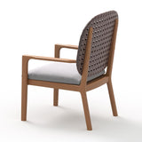 3 Pieces Teak Wood Outdoor Dining Set with Glass Top Table Rattan Armchair in Natural