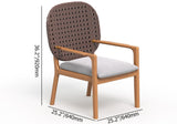 3 Pieces Teak Wood Outdoor Dining Set with Glass Top Table Rattan Armchair in Natural