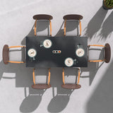 3 Pieces Teak Wood Outdoor Dining Set with Glass Top Table Rattan Armchair in Natural