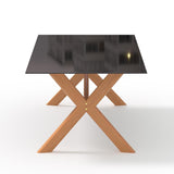 3 Pieces Teak Wood Outdoor Dining Set with Glass Top Table Rattan Armchair in Natural