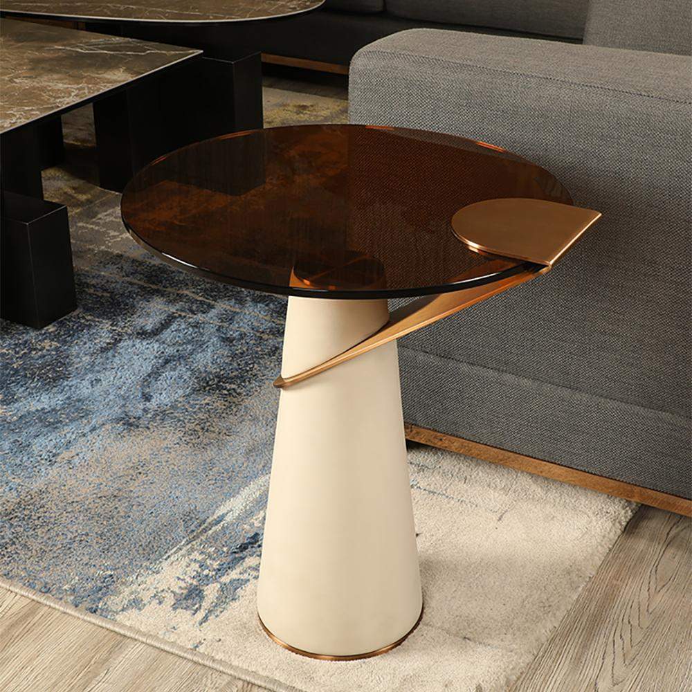 19.7" Dia Contemporary Round Side Table Tempered Glass End Table-Richsoul-End & Side Tables,Furniture,Living Room Furniture
