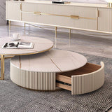Round Modern Stone Top Nesting Coffee Table with 1 Drawer-Richsoul-Coffee Tables,Furniture,Living Room Furniture