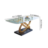 Modern Luxury Rectangular Dining Table Stone Top with Gold Stainless Steel Pedestal