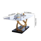 Modern Luxury Rectangular Dining Table Stone Top with Gold Stainless Steel Pedestal