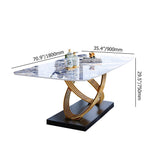 Modern Luxury Rectangular Dining Table Stone Top with Gold Stainless Steel Pedestal