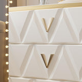 Nordic White Nightstand 3-Drawer Bedside Table V-Shaped Facet & Gold Pulls in Large